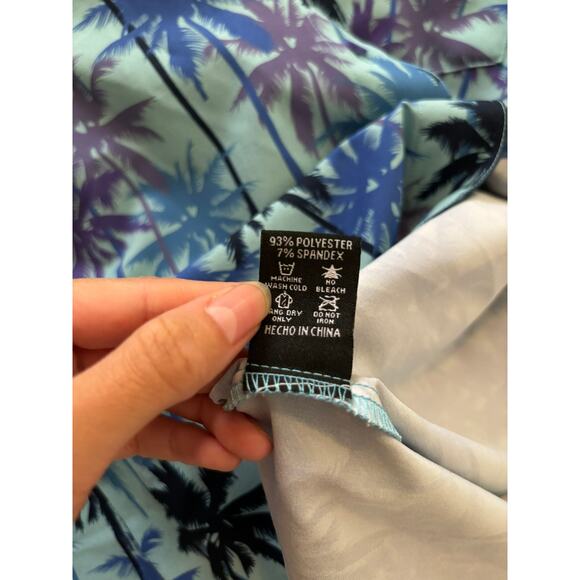 DIXXON Top Women's Medium Blue Palm Tree Palisades Button Down D Lite Beach - Picture 6 of 7